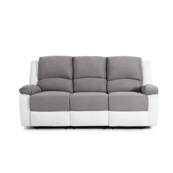 Relax Canapé De Relaxation En Simili Et Tissu 3 Places - 190x93x96 Cm - Gris Et Blanc