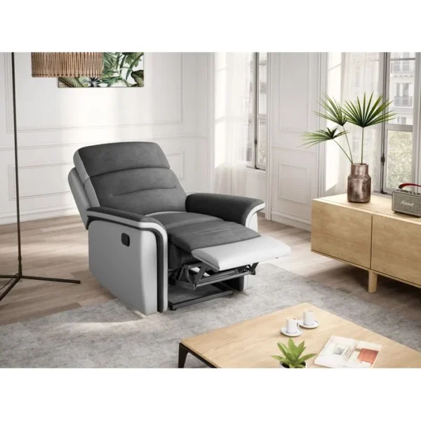 Fauteuil De Relaxation 1 Place En Microfibre Et Simili Léon - Blanc Et Gris