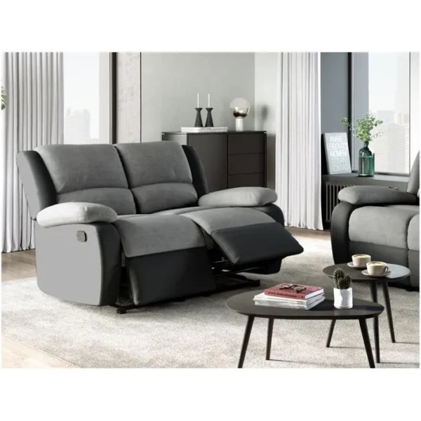 Relaxxo - Pack Canapé Relax Manuel Leo 2 Pl + Fauteuil Manuel En Microfibre Et Simili - Gris/noir