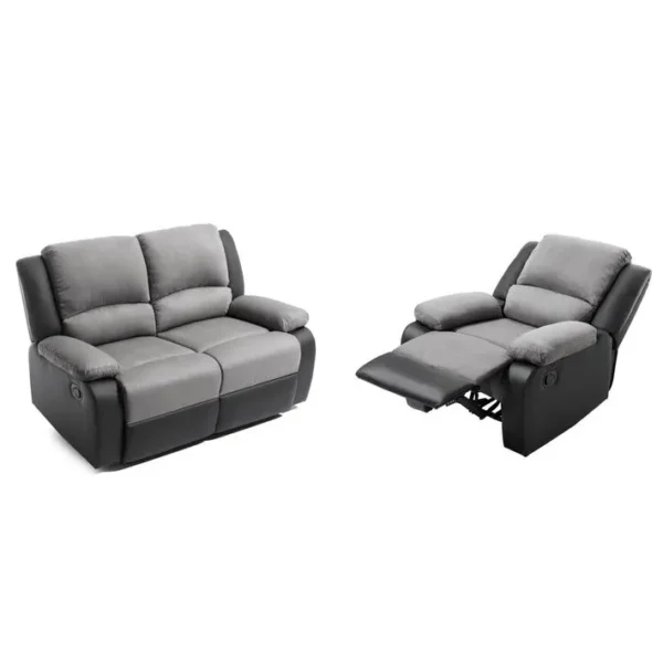 Relaxxo - Pack Canapé Relax Manuel Leo 2 Pl + Fauteuil Manuel En Microfibre Et Simili - Gris/noir