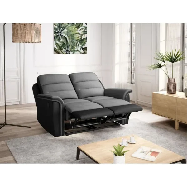 Relaxxo - Ensemble Canapé Relax Léon 2 Places + Fauteuil Manuel En Microfibre Et Simili Gris/noir