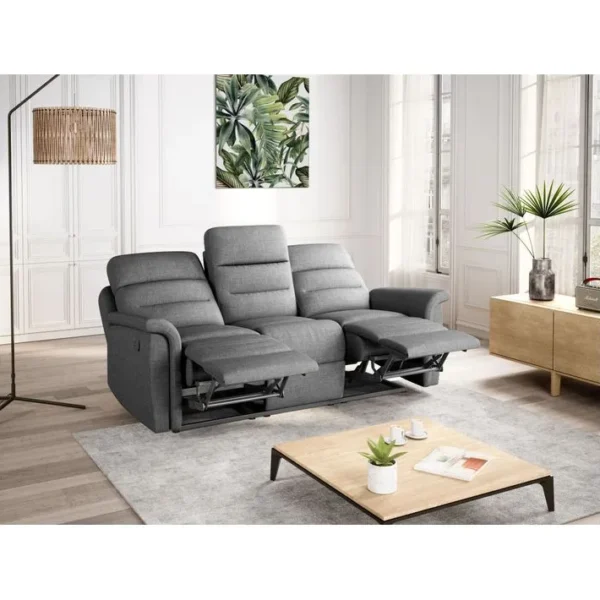 Relaxxo - Ensemble Canapé Relax Manuel Léon 3 Places + Fauteuil Manuel En Tissu Gris Clair