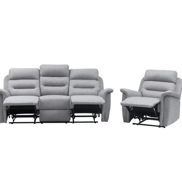 Relaxxo - Ensemble Canapé Relax Manuel Léon 3 Places + Fauteuil Manuel En Tissu Gris Clair