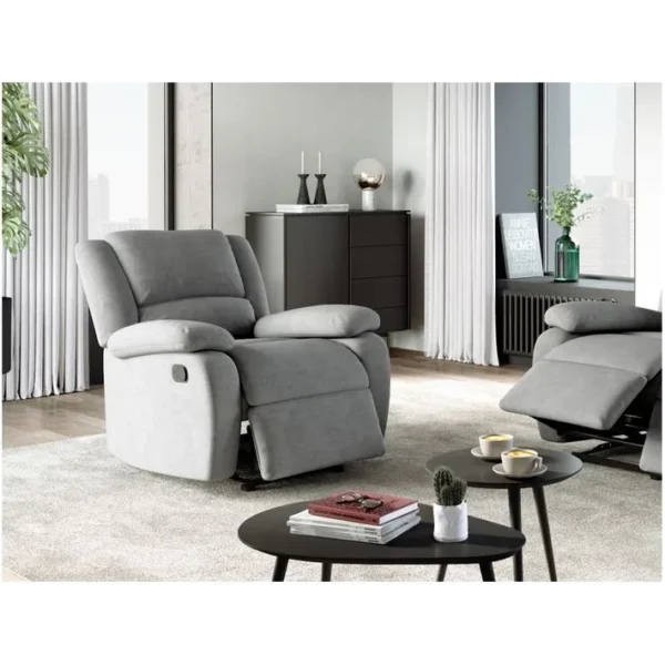 Relaxxo - Ensemble Canapé Relax Manuel Leo 3 Places + Fauteuil Manuel En Microfibre - Gris