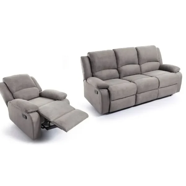 Relaxxo - Ensemble Canapé Relax Manuel Leo 3 Places + Fauteuil Manuel En Microfibre - Gris