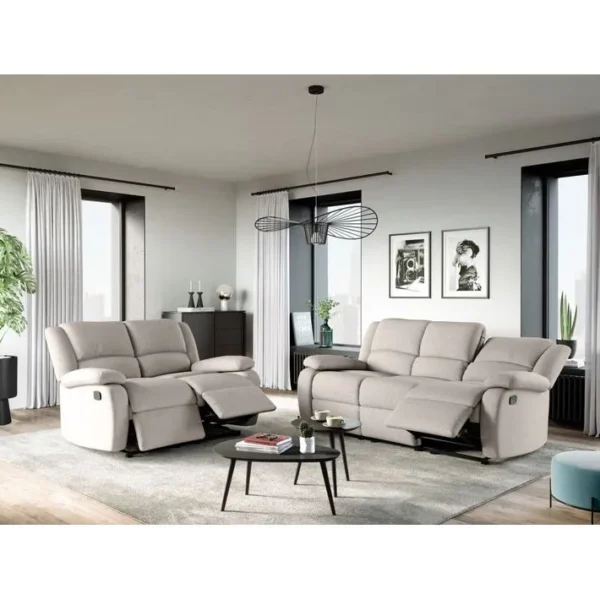 Relaxxo - Ensemble Canapés Relax Manuels Leo 3 + 2 Places En Tissu - Beige