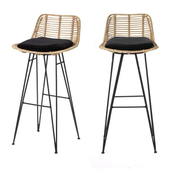 Lot De 2 Chaises De Bar Design En Rotin H75cm