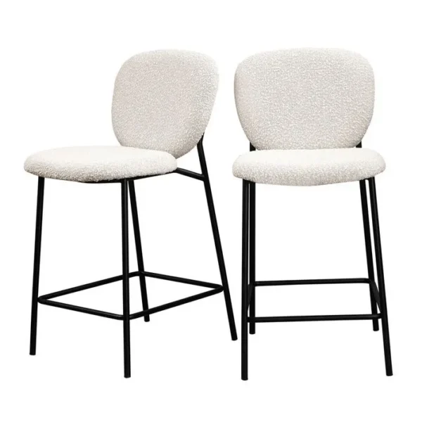 Lot De 2 Tabourets De Bar En Tissu Bouclette Et Métal H65cm