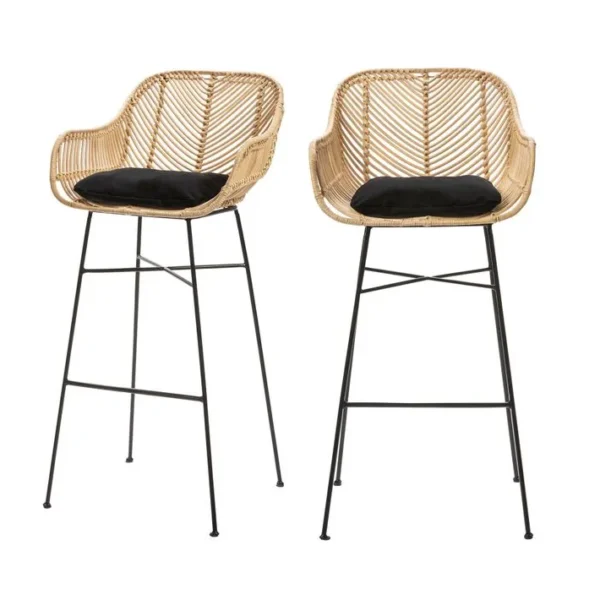 Lot De 2 Tabourets De Bar En Rotin H76cm