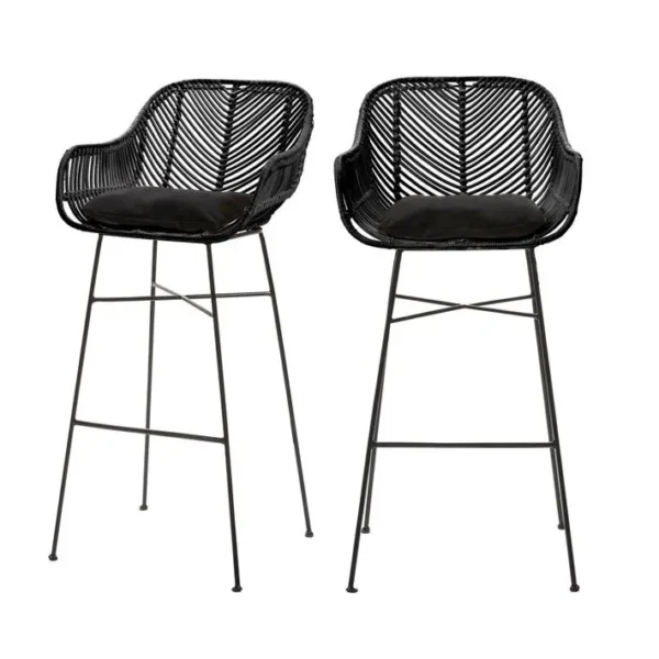 Lot De 2 Tabourets De Bar En Rotin H76cm