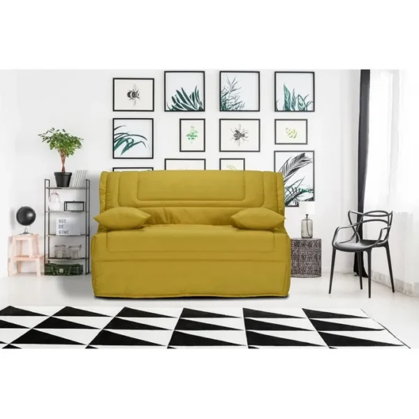 Banquette Lit BZ 140x190 Cm En Tissu Jaune Et Matelas 12 Cm ? Buzzy