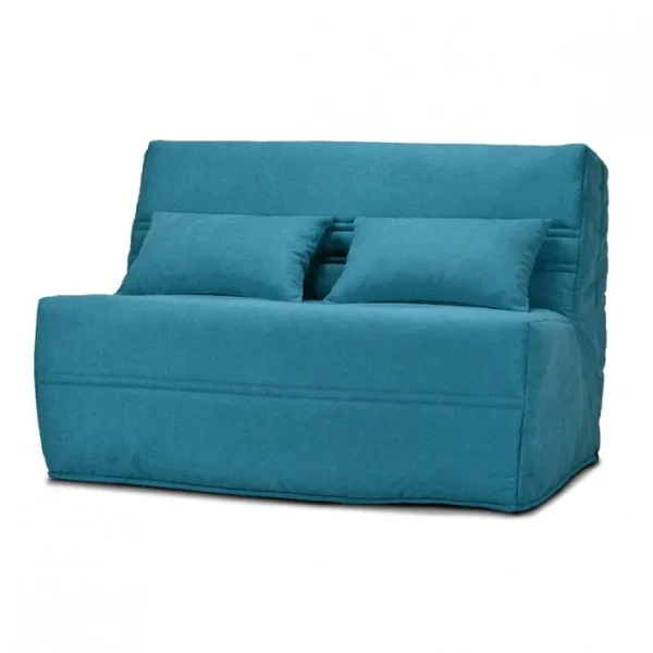 Banquette Lit BZ 140x200 Cm En Tissu Bleu Et Matelas 15 Cm - Anatole