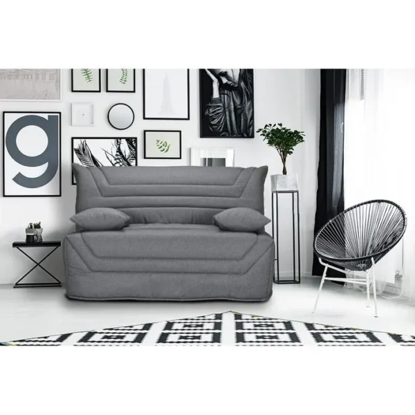 Banquette Lit BZ 140x190 Cm En Tissu Gris Et Matelas 12 Cm - Cyriac