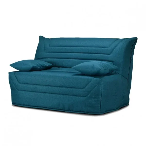 Banquette Lit BZ 140x190 Cm En Tissu Bleu Et Matelas 12 Cm - Cyriac