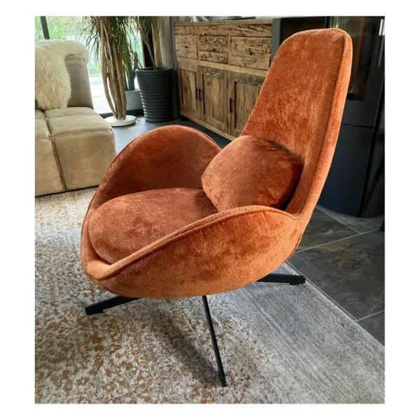 Space - Fauteuil Rotatif En Velours Orange