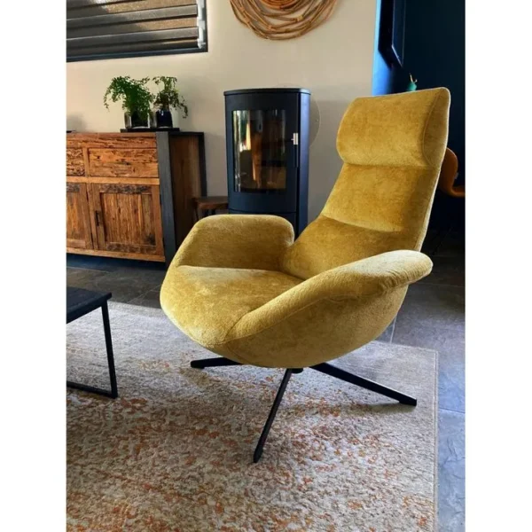 Asti - Fauteuil Rotatif En Velours Jaune