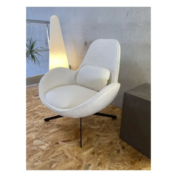 Space - Fauteuil Rotatif En Tissu Teddy Blanc