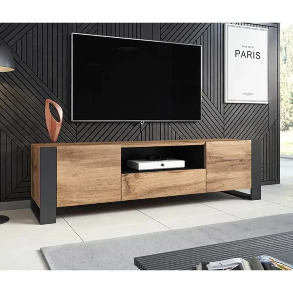 Willow - Meuble TV - Bois Et Gris - 180 Cm - Style Industriel