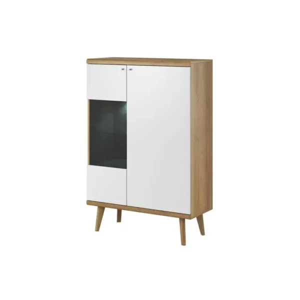 Ava - Buffet Haut - Bois Et Blanc - 90 Cm - Style Scandinave