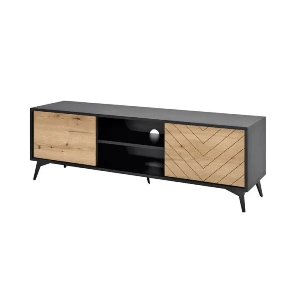 Peter - Meuble TV - Bois Et Noir - 154 Cm - Style Industriel