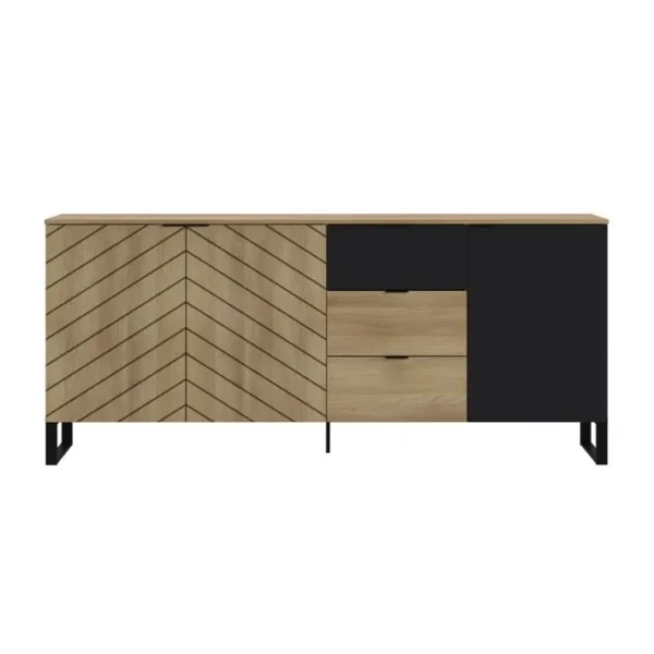 Auxane - Buffet Bas - Bois Et Noir - 200 Cm - Style Contemporain