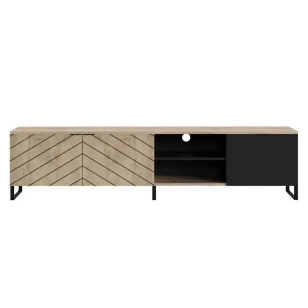 Auxane - Meuble TV - Bois Et Noir - 200 Cm - Style Contemporain