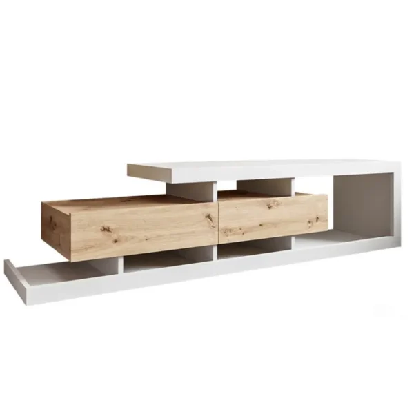 Olga - Meuble TV - Bois Et Blanc - 198 Cm - Style Scandinave