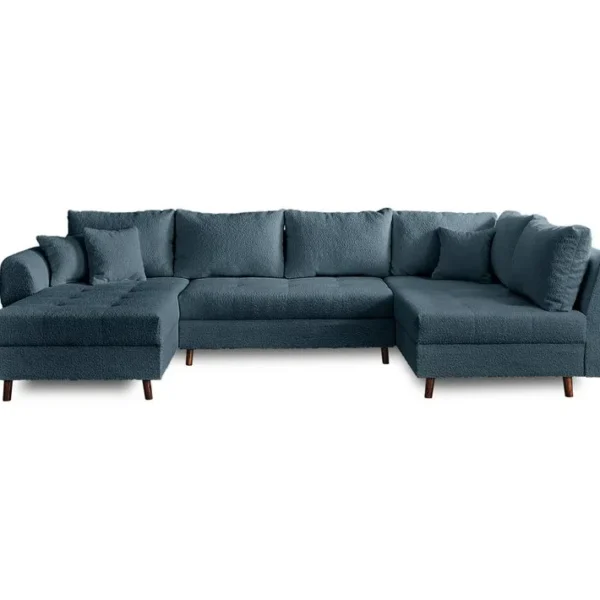 Canapé Angle Droit Convertible 7 Places Rune En Tissu Bouclette Bleu Nuit