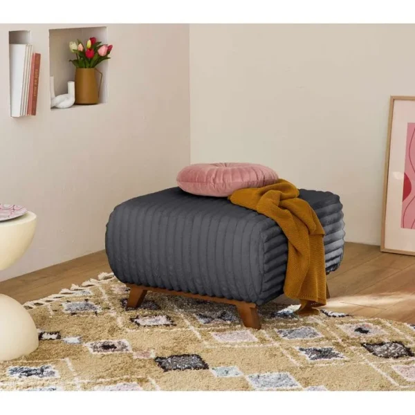 Cristal - Pouf Modulable - 65 Cm - En Fausse Fourrure Côtelée