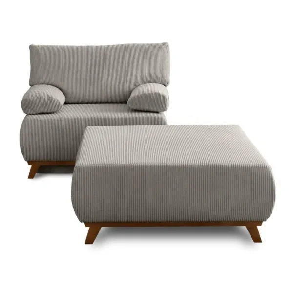 Cristal - Fauteuil - Convertible Avec Coffre Et Grand Pouf - En Velours Côtelé