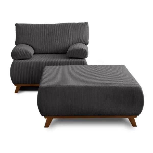 Cristal - Fauteuil - Convertible Avec Coffre Et Grand Pouf - En Velours Côtelé