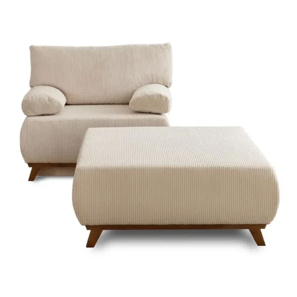 Cristal - Fauteuil - Convertible Avec Coffre Et Grand Pouf - En Velours Côtelé