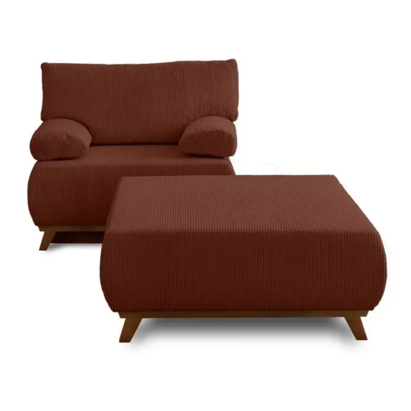 Cristal - Fauteuil - Convertible Avec Coffre Et Grand Pouf - En Velours Côtelé