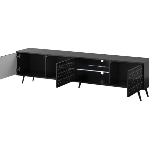 Wairoa - Meuble TV 3 Portes Et 2 Niches - Noir - 175 Cm