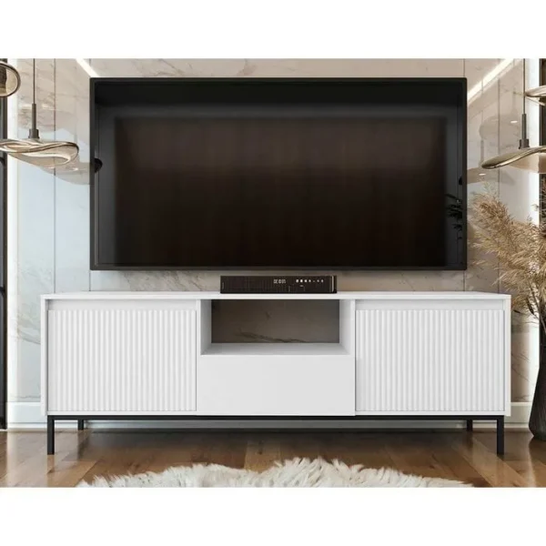 BEST MOBILIER Girona - Meuble TV Ouvert - Blanc - 174 Cm