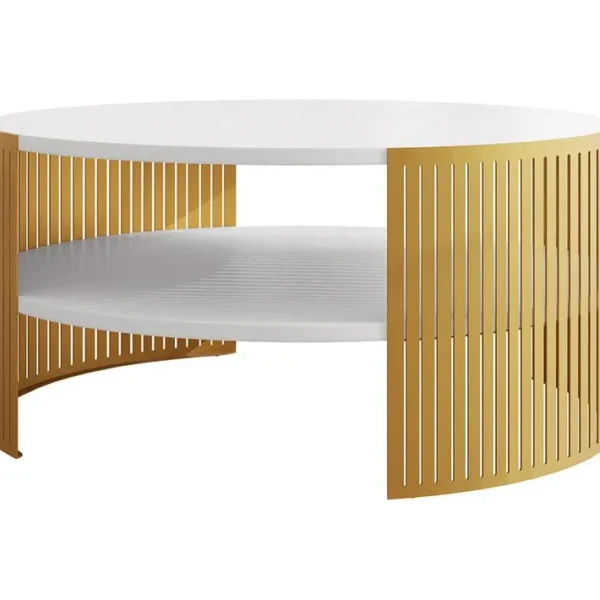 Cruz - Table Basse - Blanc Et Doré - 75 Cm