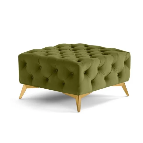 Camden - Pouf Chesterfield En Velours - Pieds En Métal Doré