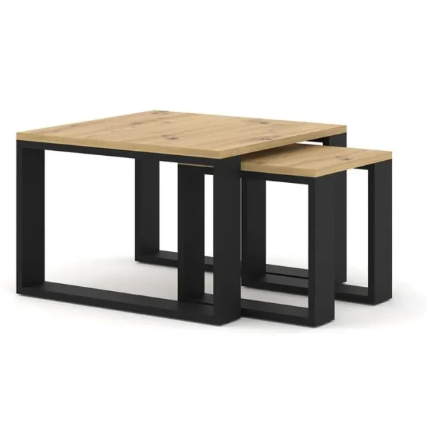 Donnely - Lot De 2 Tables Basses - Bois Et Noir - 60 Et 38 Cm