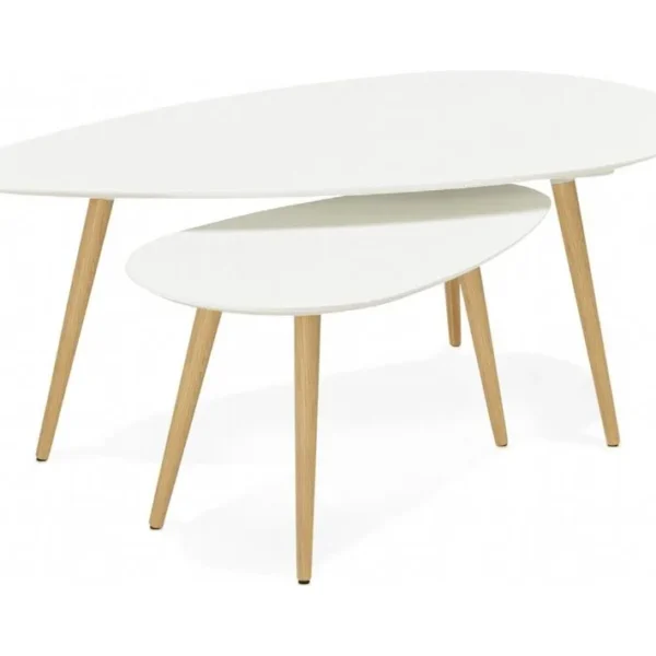 Tables Gigognes Blanches Et Pieds En Bois Clair