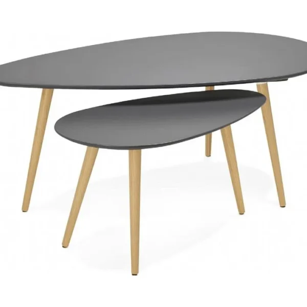 Tables Gigognes Noires Et Pieds En Bois Clair