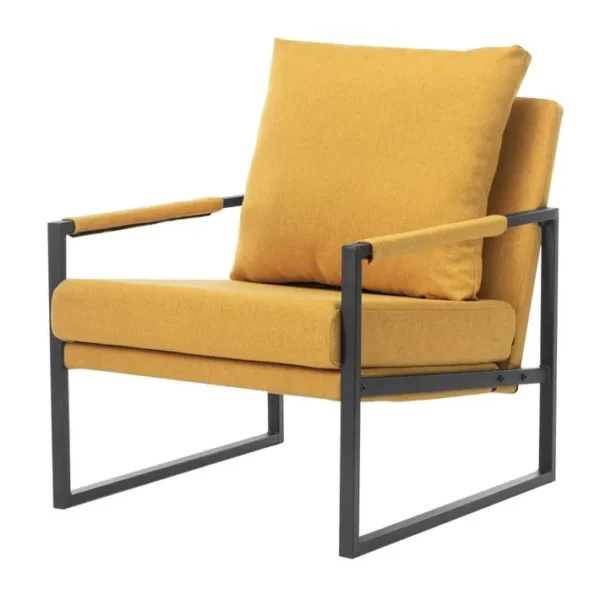 Scott - Fauteuil Lounge En Tissu Moutarde Et Métal Noir