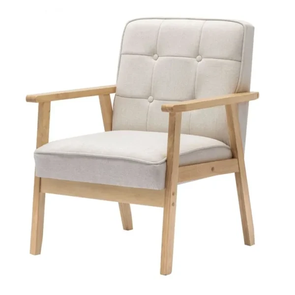 Douglas - Fauteuil Lounge En Tissu Coloris Lin Et Bois Massif