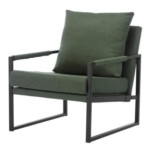 Scott - Fauteuil Lounge En Tissu Sauge Et Métal Noir