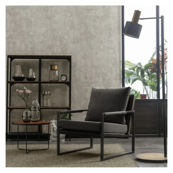 Scott - Fauteuil Lounge En Tissu Anthracite Et Métal Noir