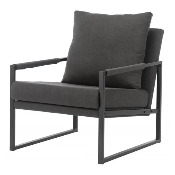 Scott - Fauteuil Lounge En Tissu Anthracite Et Métal Noir