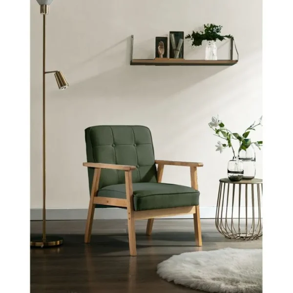 Douglas - Fauteuil Lounge En Tissu Sauge Et Bois Massif