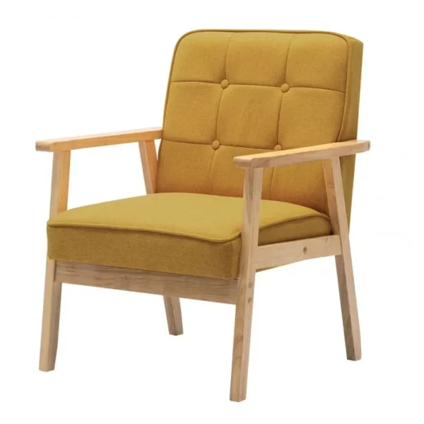 Douglas - Fauteuil Lounge En Tissu Moutarde Et Bois Massif