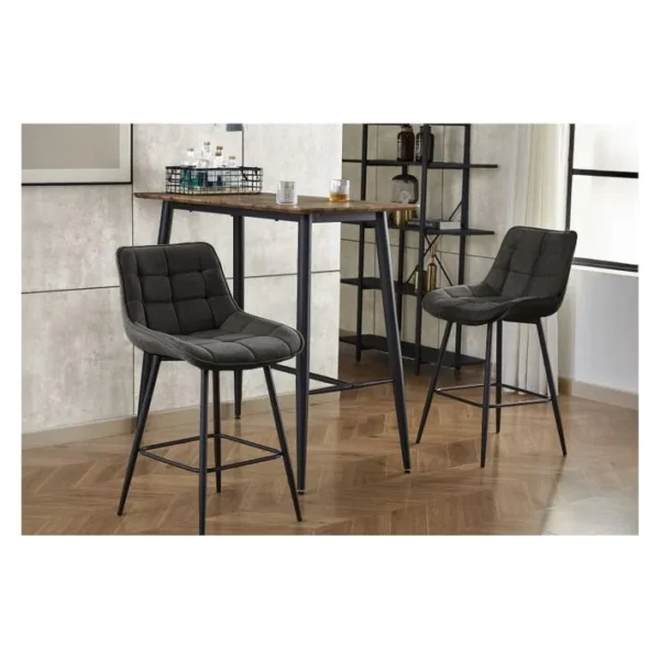 Grant - Fauteuil De Bar En Tissu Gris Souris Et Métal Noir (x2)