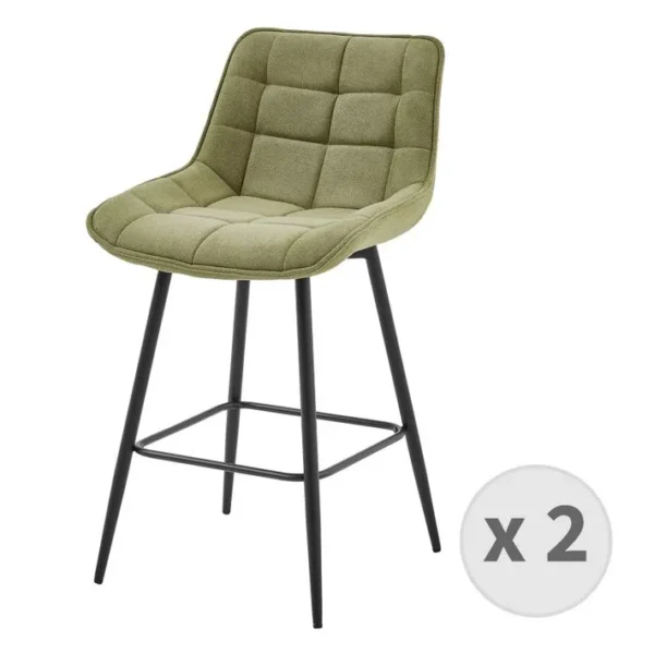 Grant - Fauteuil De Bar En Tissu Sauge Et Métal Noir (x2)