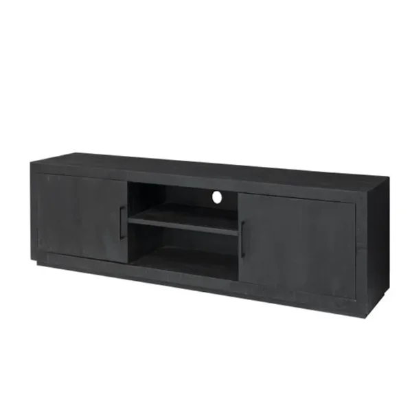 Anduz-meuble TV 2 Portes L150cm En Bois De Manguier Massif Noir